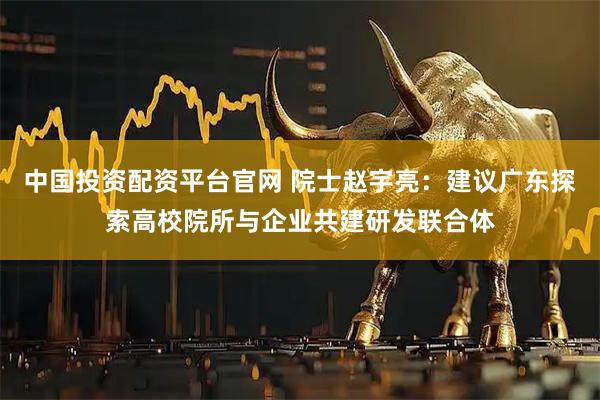 中国投资配资平台官网 院士赵宇亮：建议广东探索高校院所与企业共建研发联合体